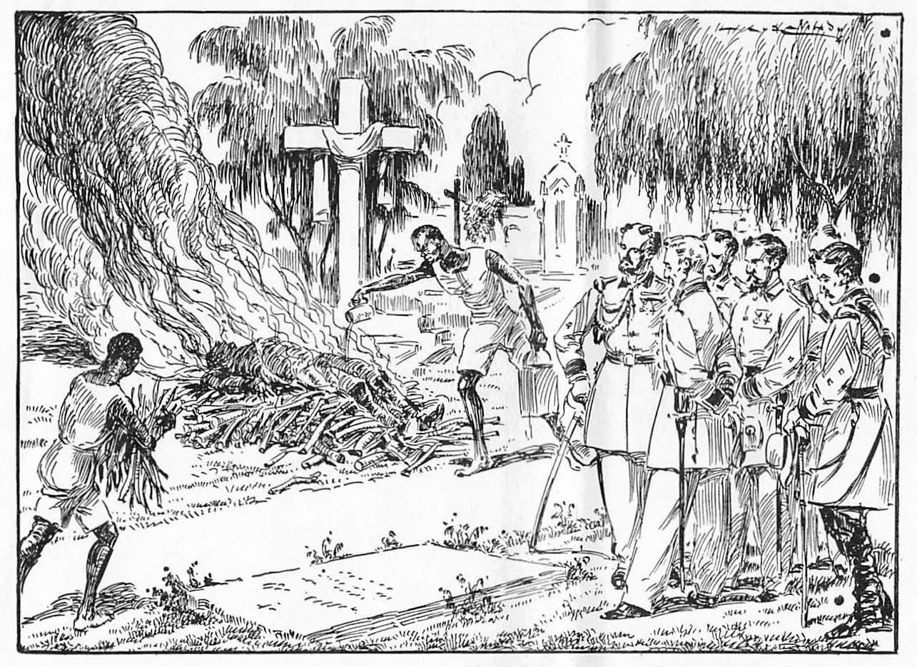 The body of Ignacio Agramonte is cremated in Camageys cemetery and the smoke rises to the heightsup to the hero himself.